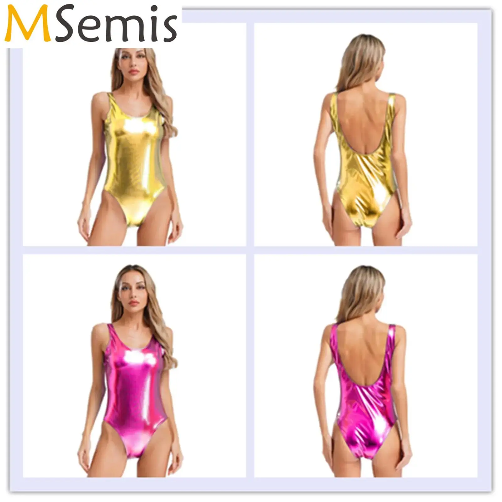 

Women's One Piece Swimsuit Shiny Metallic Bodysuit Swimwear Gymnastic Leotard Ballet Dance Performance Jumpsuit Rave Costume