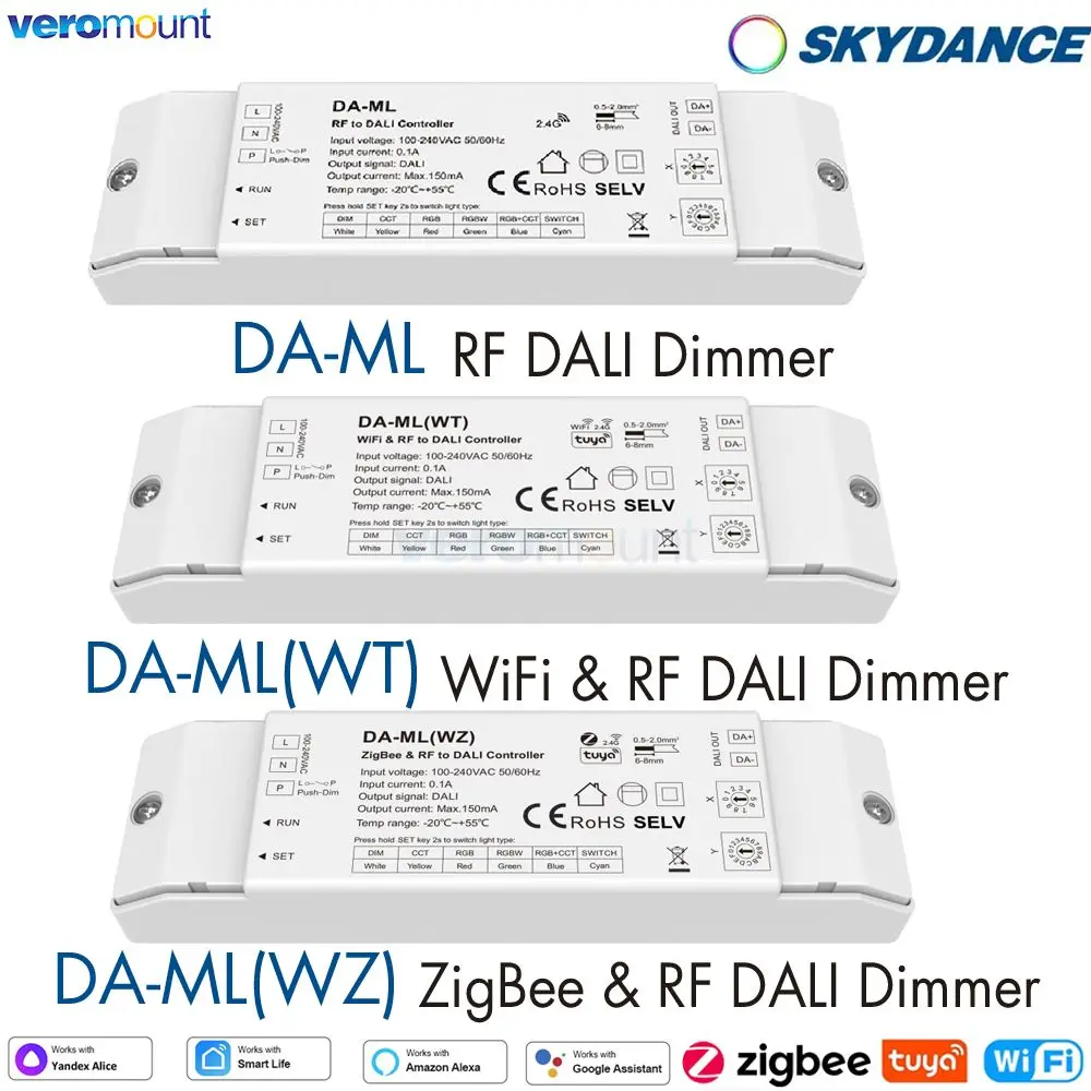 Skydance WiFi ZigBee 2.4G RF DALI Dimmer Tuya Smart APP Cloud Control DA-ML DA-ML(WT) DA-ML(WZ) for RGB/RGBW/CCT LED Strip Light