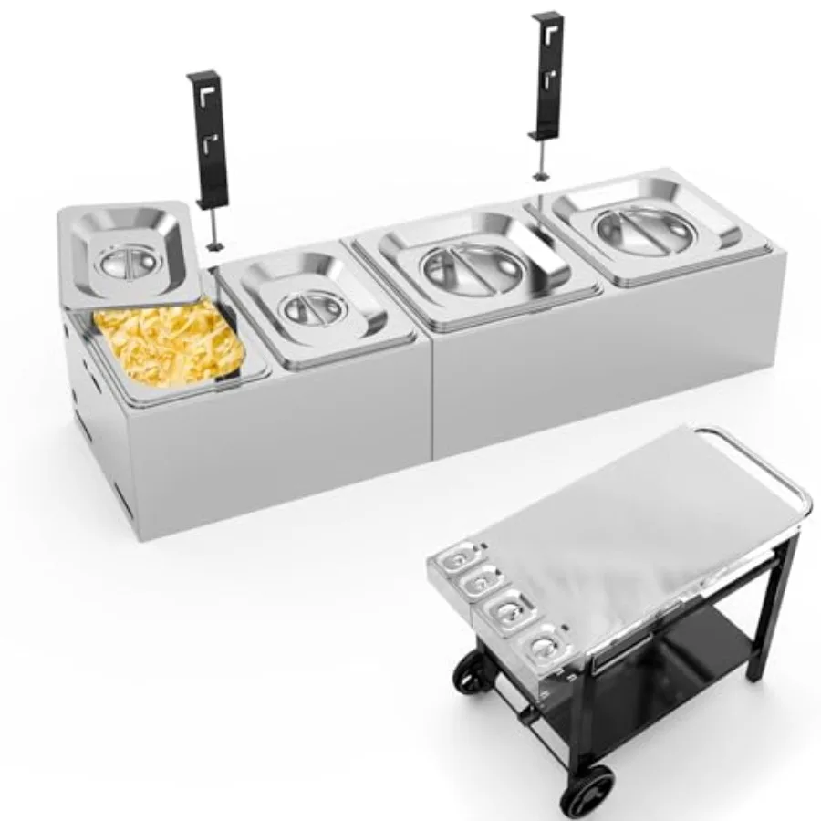 

Pizza Topping Station for Grill Cart Universal Condiment Serving Container for Outdoor Grill Stand Stainless Steel Seasoning Co