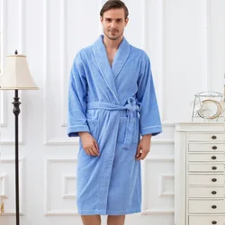 Winter Bathrobe for Men Cotton Flannel Thick Long Thick Towel Fleece Absorbent Terry Bath Robe Kimono Men Solid Dressing Gown