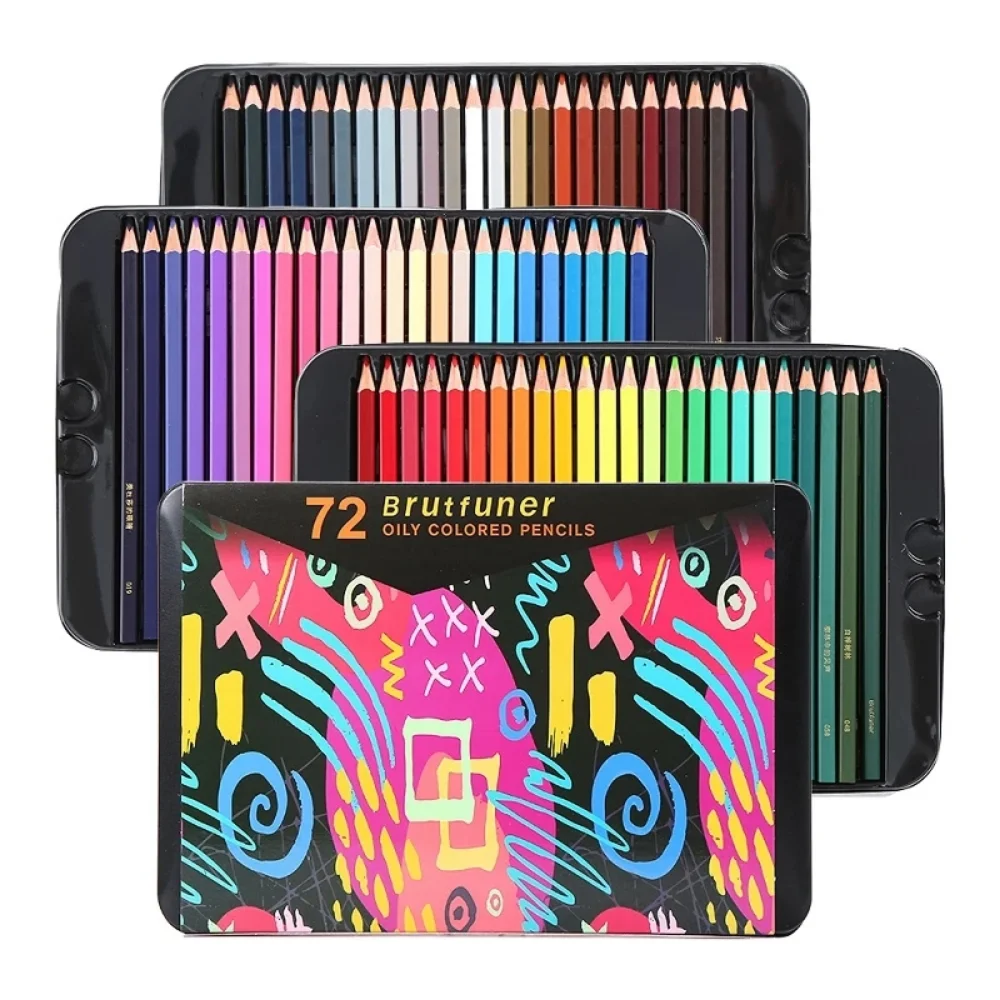 Brutfuner-Juego de lápices de color de aceite profesional, caja de hierro, poste cuadrado, boceto de madera, lápiz de color, Escuela Profesional, 72/120/180 colores