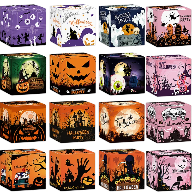 6pcs Halloween Candy Box Halloween Night Trick Or Treat Kids Gift Ghost Spooky Gift Box Biscuit Snack Box Happy Halloween Supply