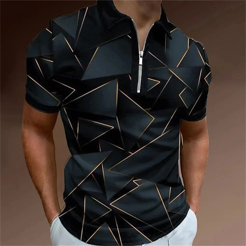 Men\'s Collar Polo Shirt Golf Shirt Gradient Tops Turndown 3d Print Street Short Sleeves Zipper Clothing Fashion Designer Casual