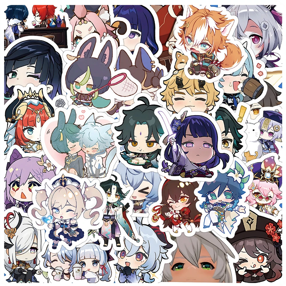 10/30/60Pcs Anime Cartoon Genshin Impact Leuke Stickers Waterdichte Sticker Laptop Telefoon Plakboek Auto Motorfiets Sticker kid Speelgoed