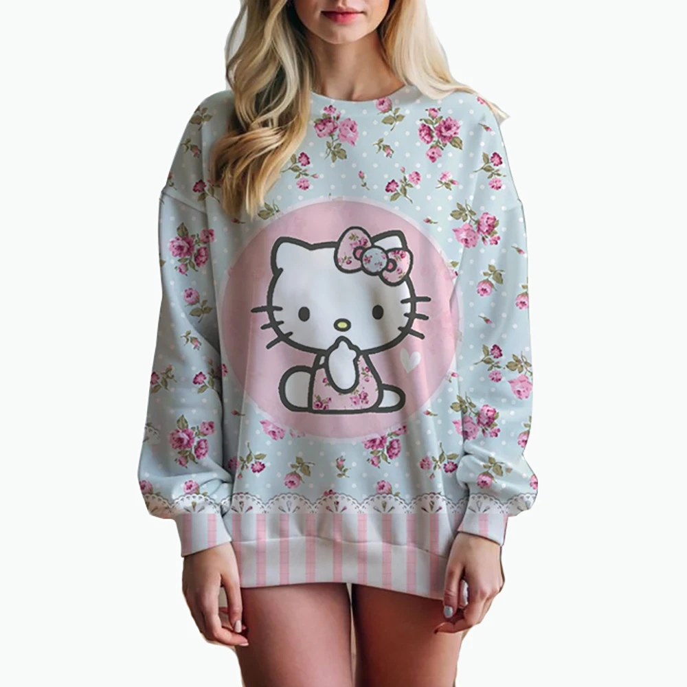 Women's Festive Christmas Kuromi Hello Kitty print Sweatshirt Casual Loose Fit Long Sleeve Crew Neck Sweatshirts for Winter