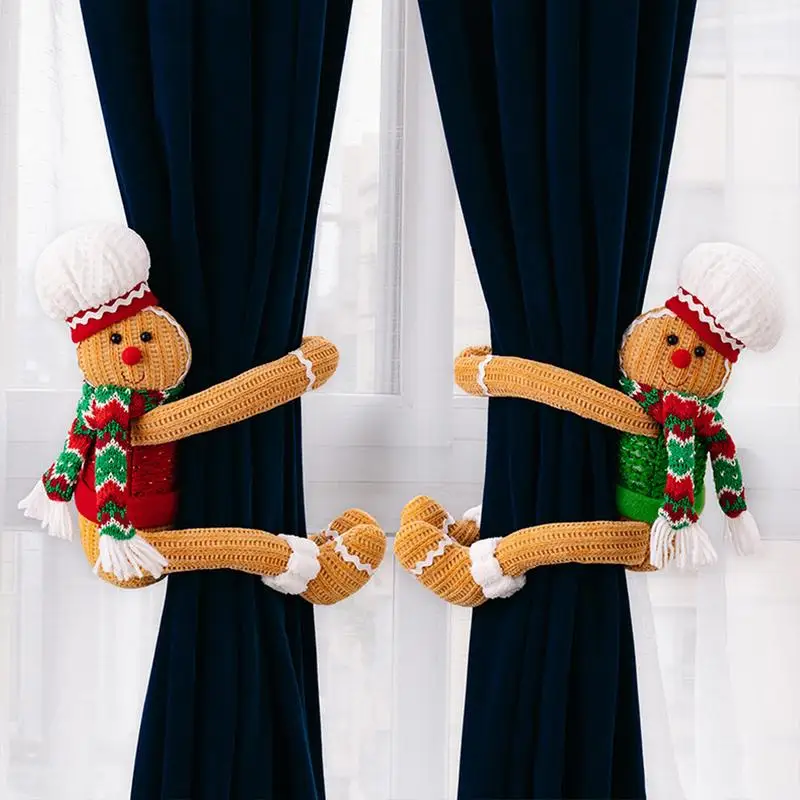 Christmas Drapes Tiebacks Gingerbread Man Hugger Drapes Tiebacks Decor Lively and Cute Decorative Drapes Holdbacks for Drape