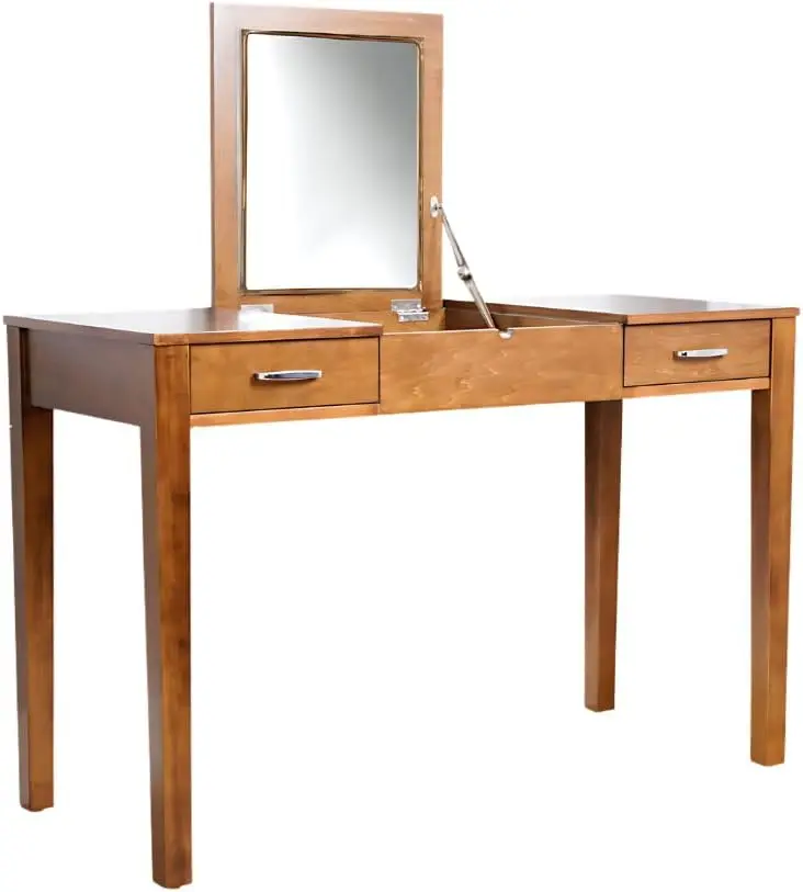 Aimee Makeup Dressing Table With Usb And Outlet Vanity Desk, Walnut