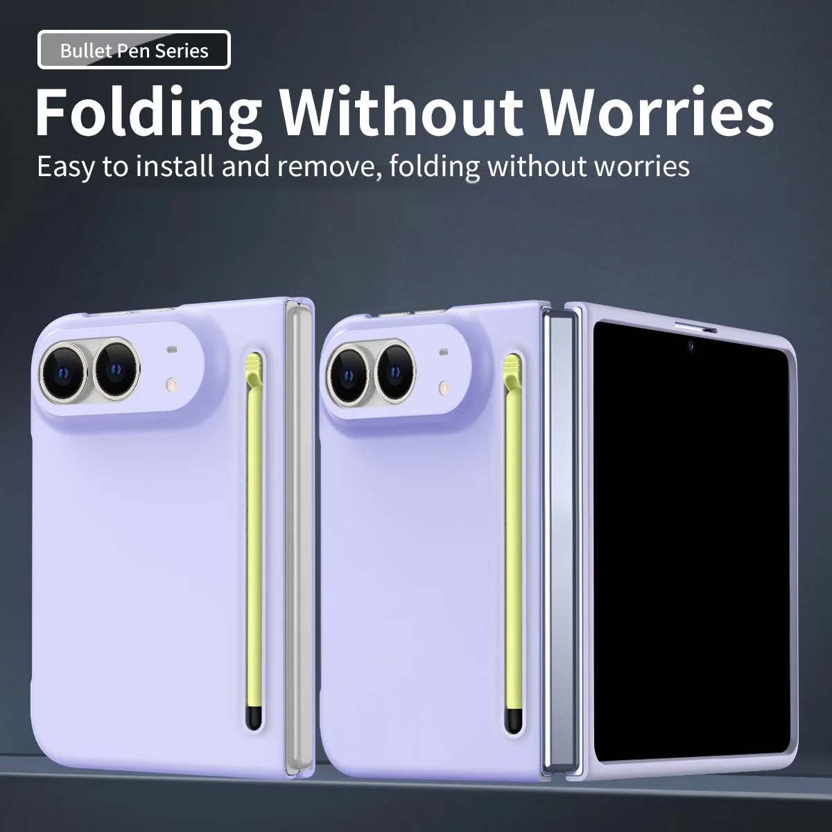 Folding Phone Case For iPhone Duo Fold,Built‑in Front Tempered Glass Screen Film Protector,Stylus Pen Slot,Matte PC Hard Cover