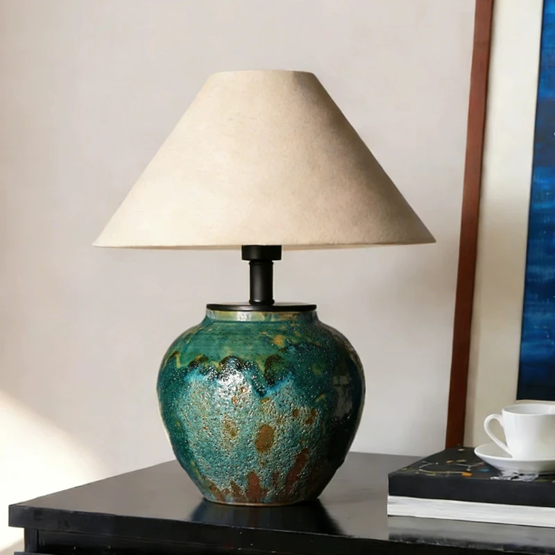 Japanese Creative Ceramics Floor Lamps Designer Textile Crafts Lampshade Table Lamp Bedroom Bedside