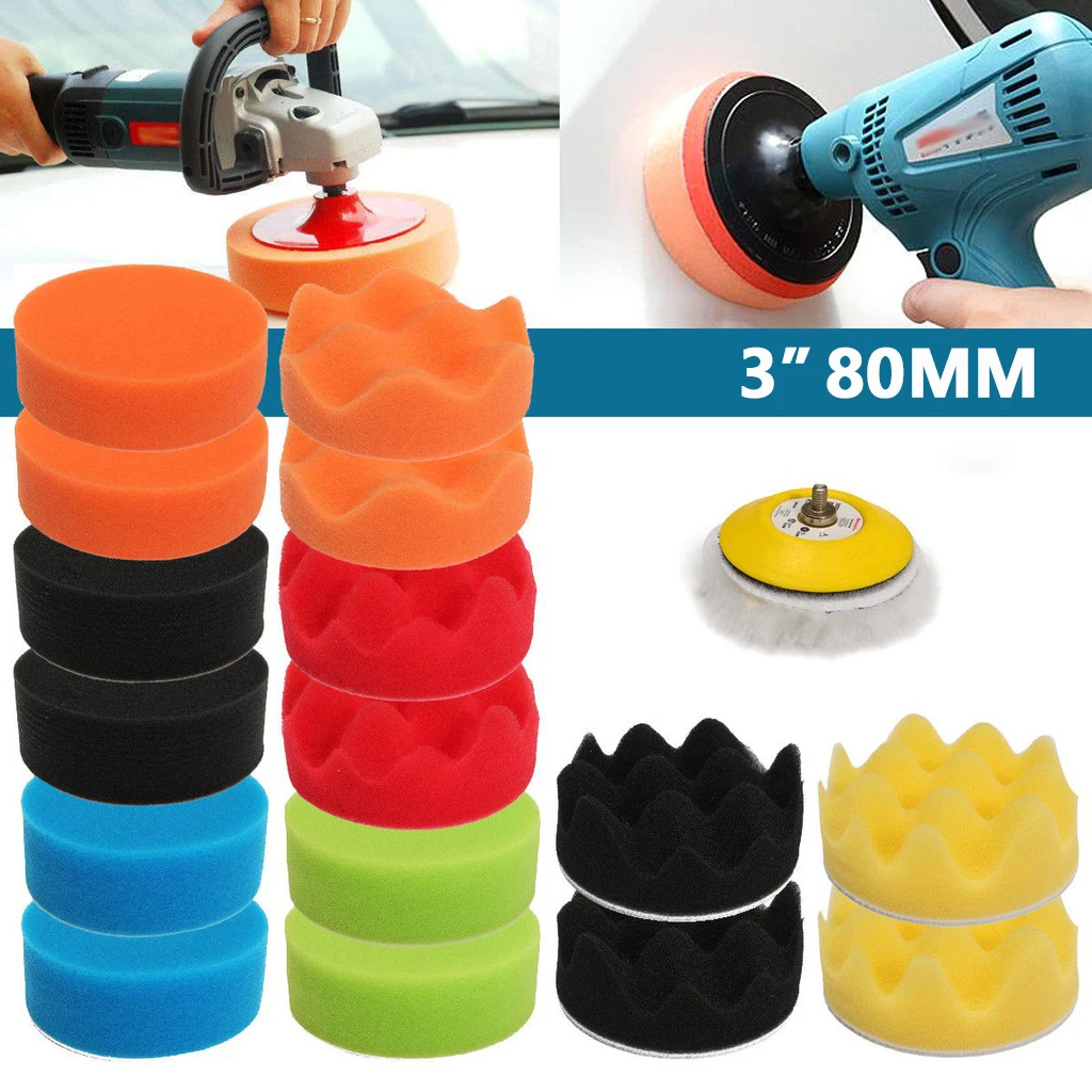 

18 шт., 3 дюйма, 80 мм, полировальный диск для автомобиля, полировальный диск, губка, набор полировальных подушечек для полировки автомобиля с резьбой 5/16