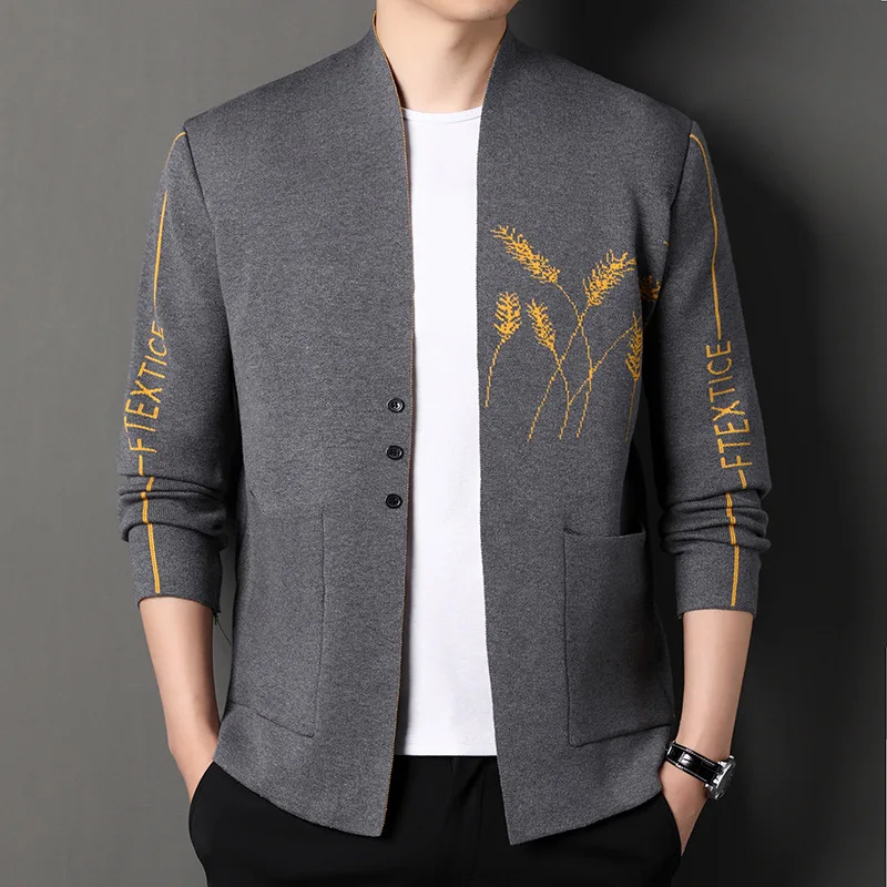 

Live Hot Men's Knitted Cardigan Young and Middle-Aged Fashion Casual Wheat Brocade Sweater Male One Piece Dropshipping