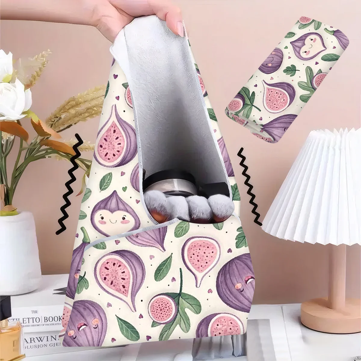 Cute Cartoon Fig Pattern Makeup Bag,Anti-Escape Anti-Cat Scratch Grooming Wrap Towel, Makeup Bag - Cosmetic Organizer Pouch