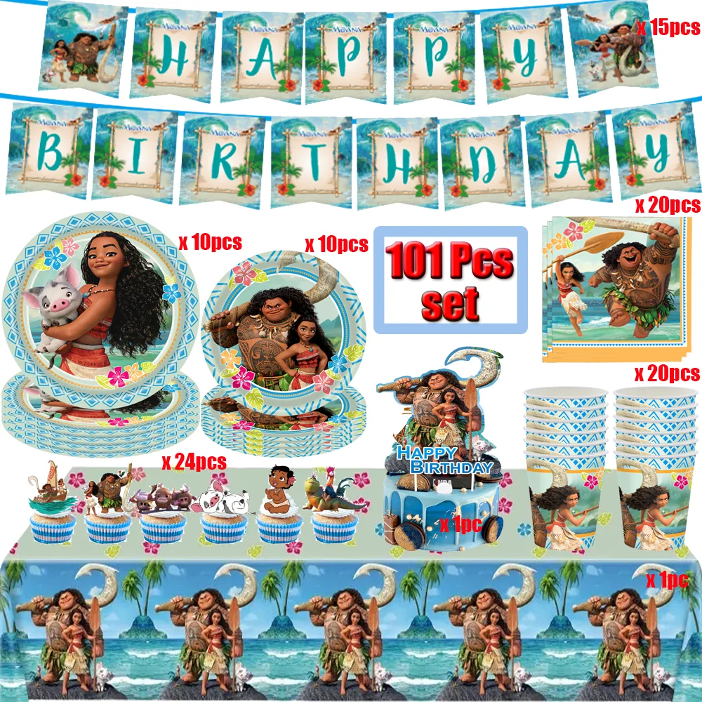 

Disney Moana Birthday Party Decoration Cups Plates Disposable Tableware Set Latex Balloon Baby Shower Girls Toy Gift Supplies