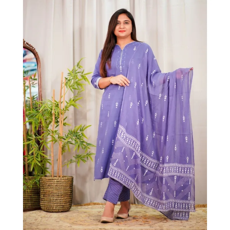 Purple Pakistani Women Indian Handmade Cotton Salwar Suit Kurta Gift Dress Set