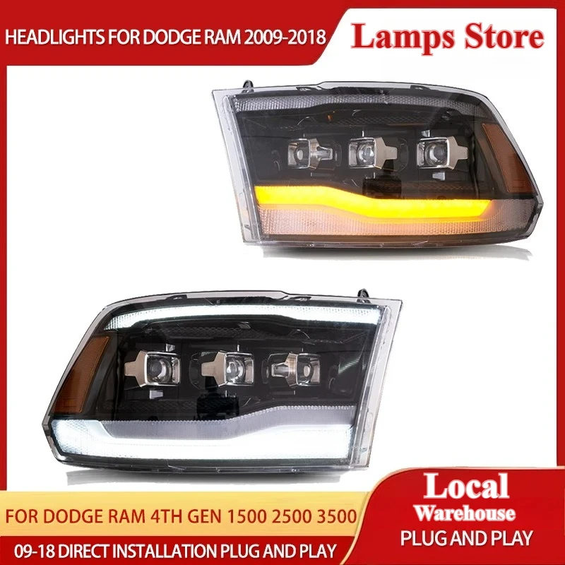 Image of Voll-LED-Matrix-Projektionsscheinwerfer für Dodge Ram 1500 2500 3500 2009-2018 Montage DRL Sequenzieller Blinker Schwarz 2 Stück