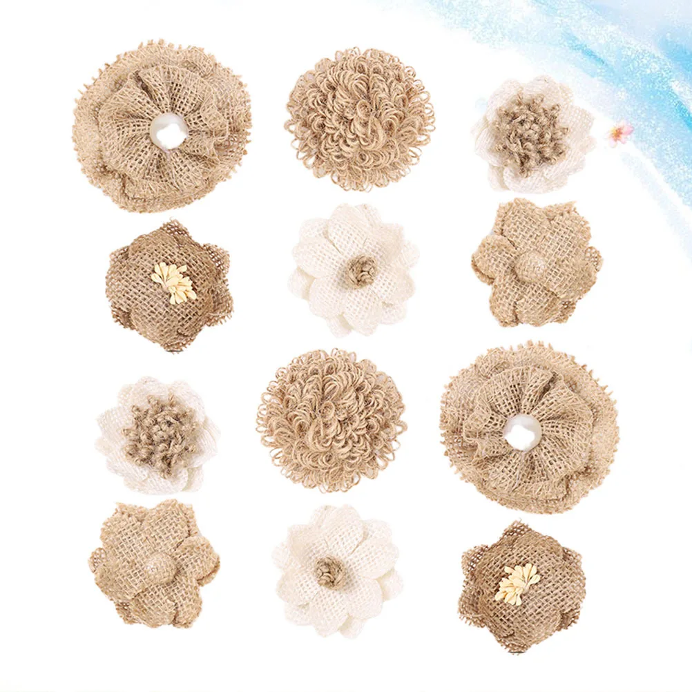 

12Pcs Festival Party Burlap Decoration Rustic Jute Cloth Flower Bow Handmade Natural Linen Garment Accessories Chest Head