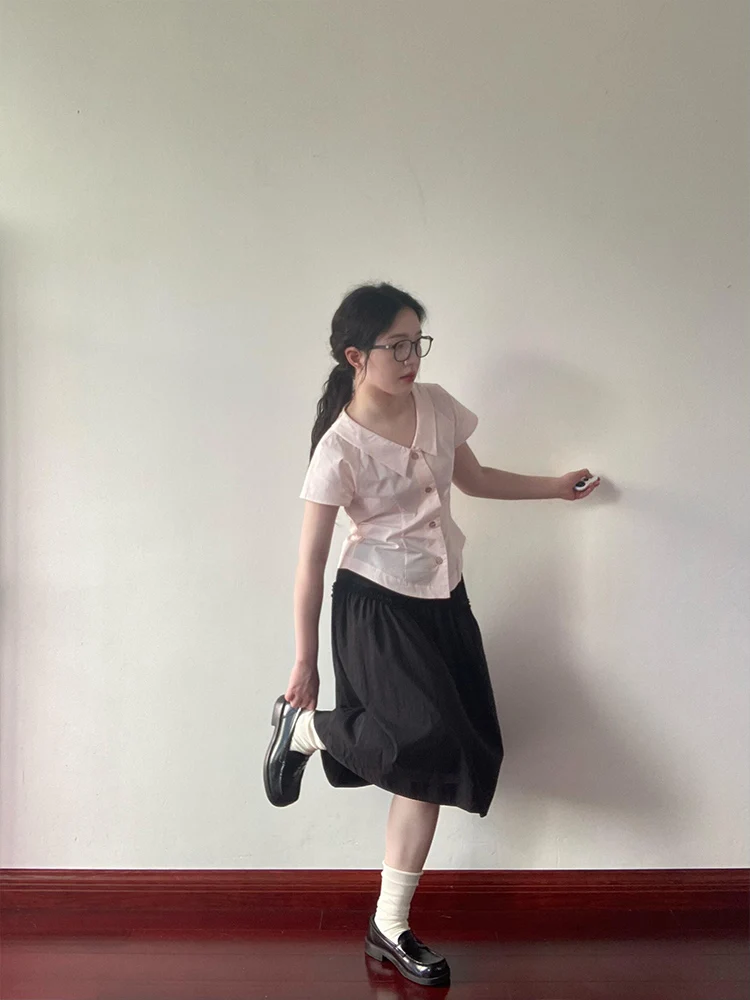 

Sweet Sle Розовая женская блузка с воротником Fene-irt Slim Fit irt College Faion Summerry orth-Length