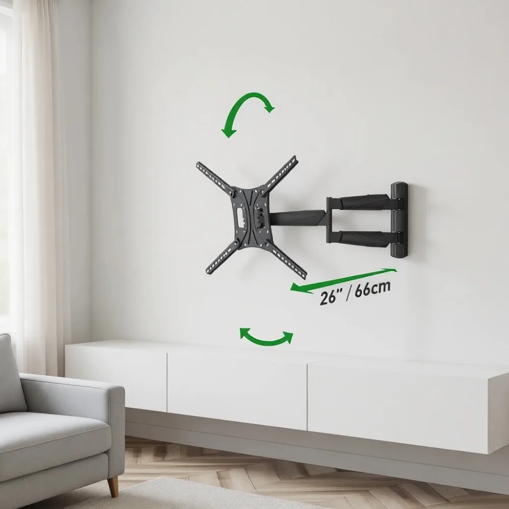 

26-дюймовый длинный кронштейн для телевизора с полным диапазоном движения, подходит для экранов от 13 до 83 дюймов, 4-осевой выдвижной кронштейн, выдерживает до 95 фунтов, для LED, OLED и LCD телевизоров.