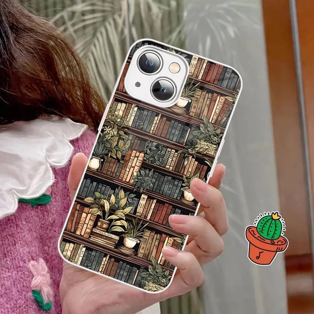 Étagère à livres en verre trempé à motif créatif, pour Iphone 14 13 12 11 Pro Mini XS MAX 14Plus X XS XR Fundas