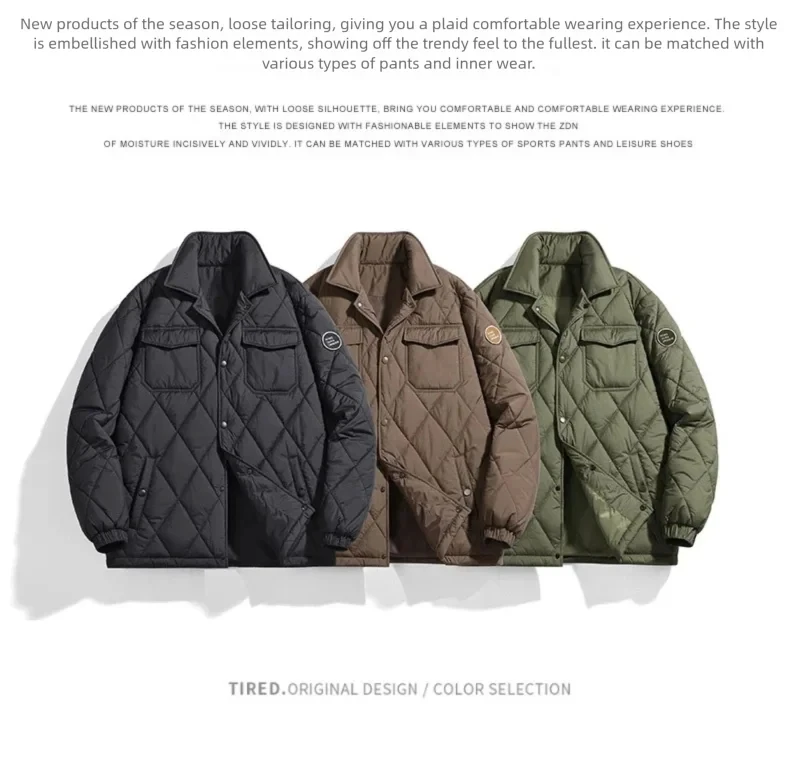 Classic Men's Checkered Cotton Jacket Vintage Waterproof Casual Coat with Cargo Pockets Male Outerwear