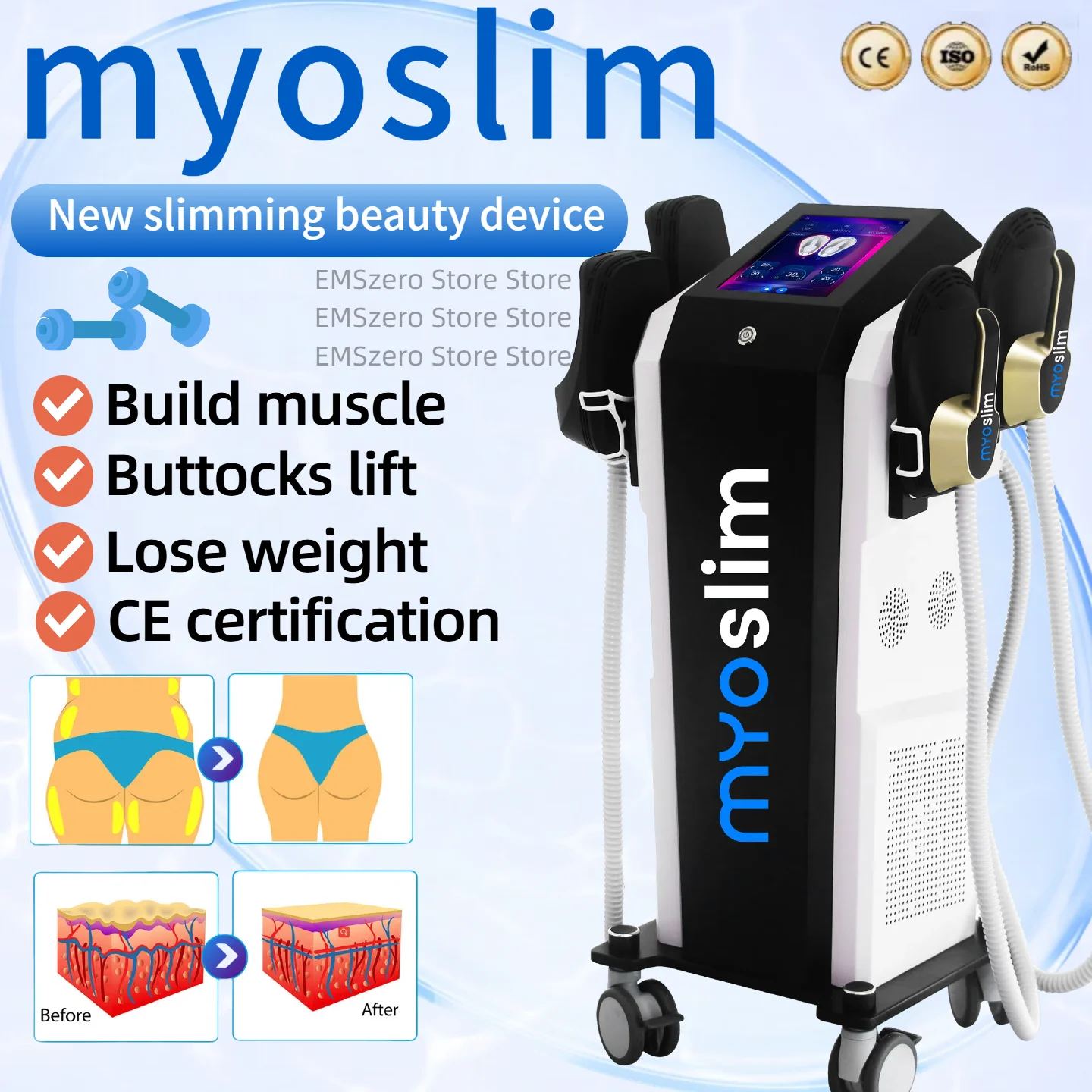 

New 6500W EMS RF Body Sculpting Machine Fat Burning Hip Weight Loss Slimming Abdominal Muscle Muscle Stimulation Shaping Machine