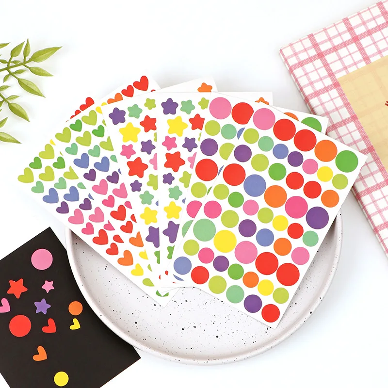 6pcs Clipbook Stickers Self-adhesive Adhesive Album Decoration Accessories DIY Stickers Star Heart Dots Color Handicrafts image 4