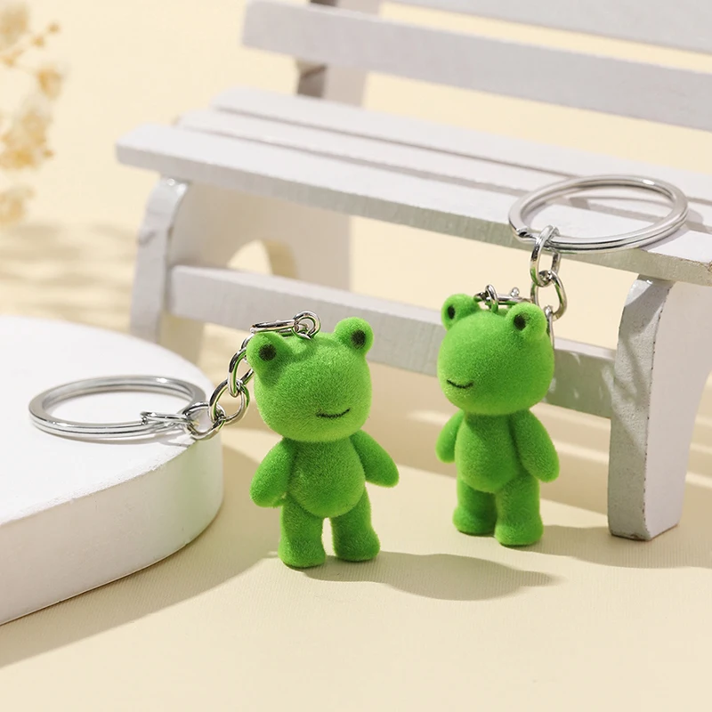 Cute 3D Flocking Frog Phone Chain Cartoon Plush Animal Keyring Bag Pendant Car Key Holder Earphone Charm DIY Jewelry Accessories image 3