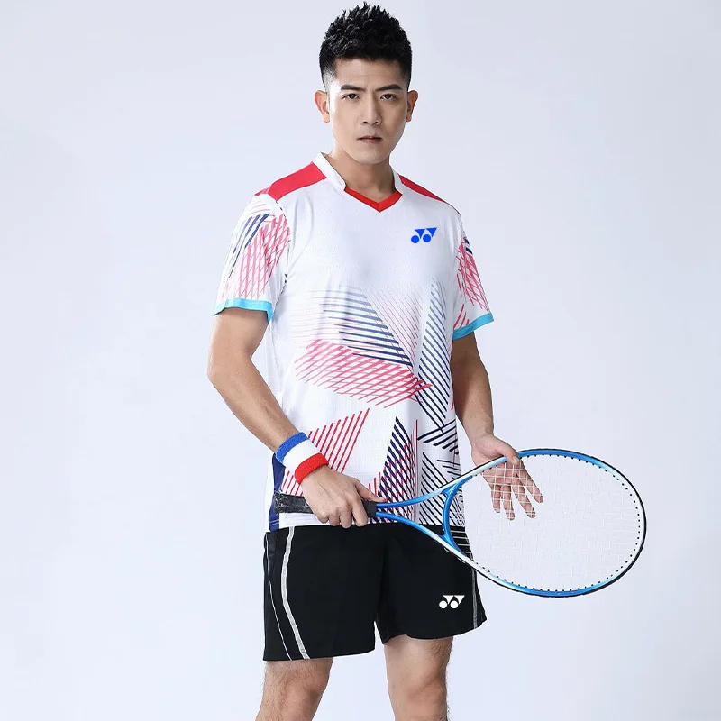 W Badminton abbigliamento Tennis Stripe Printed T-Shirt ping pong Jersey Training Men T Shirt Padel Running Sports Quick Dry Tees