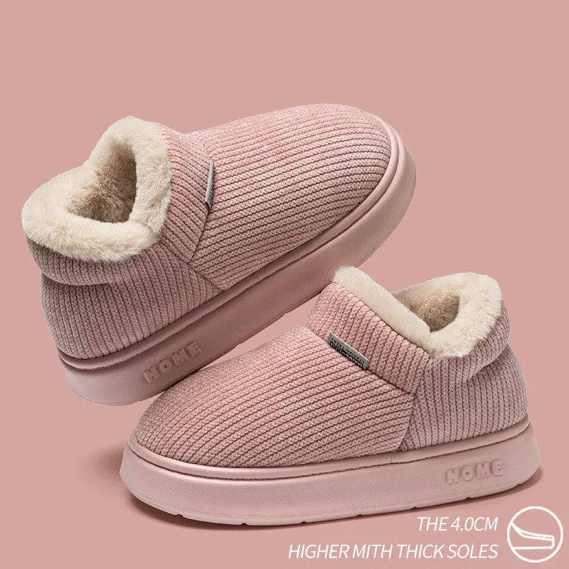 شباشب قطنية نسائية شتوية أحذية منزلية غير رسمية للرجال في الهواء الطلق مضادة للانزلاق أحذية قطنية دافئة من القطيفة للنساء أحذية الثلوج للزوجين