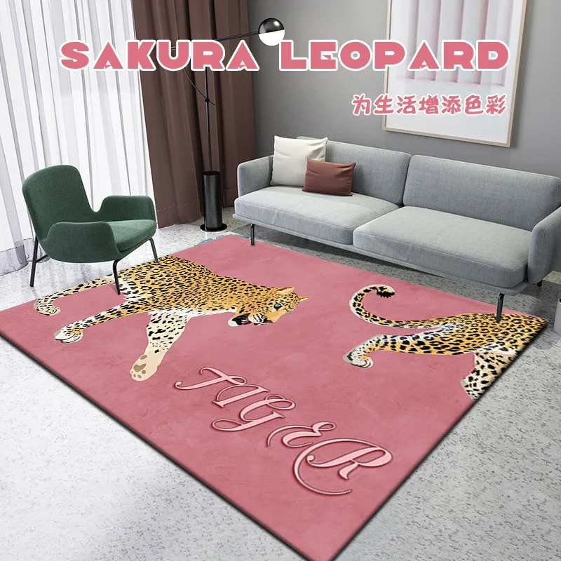 Nordic Light Luxury Living Room Carpet Pink Leopard Girl Bedroom Bed Blanket Home Sofa Blanket Coffee Table Mat for Bedroom