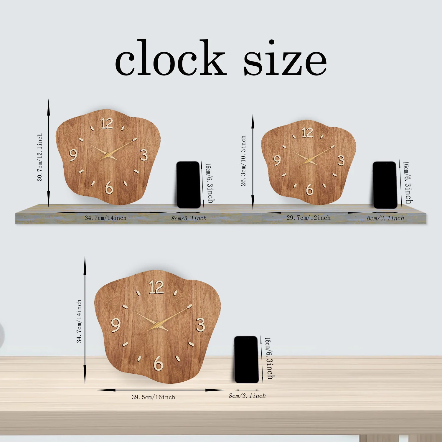 French-Style Retro Irregular Crystal Porcelain Wooden Wall Clock for Living Room, Bedroom, Kitchen, Home Decoration, Silent Quartz Clock, Holiday