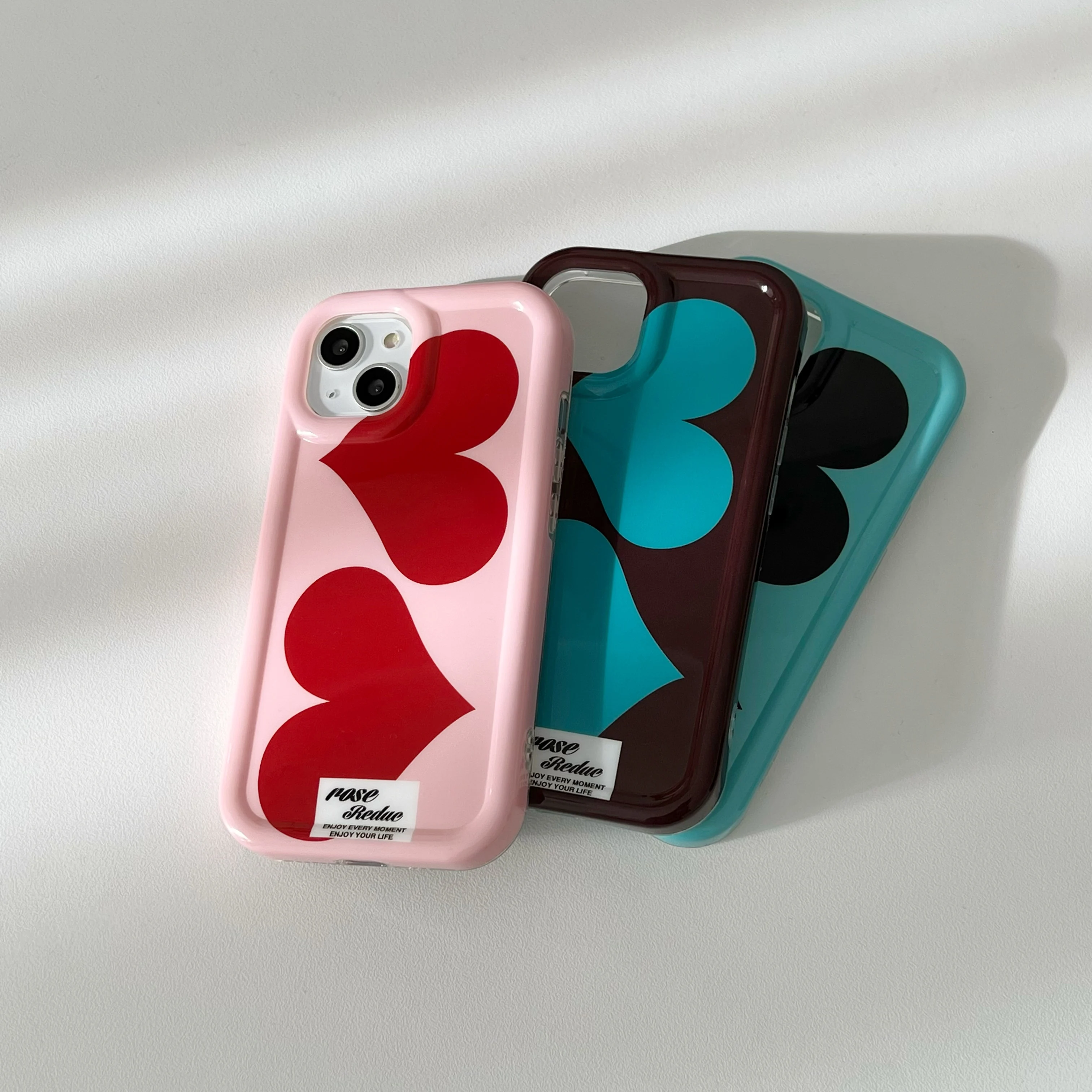 Korean INS Rose Pink Double Hearts Fashion Chic Case for iPhone 15 14 13 Pro Max Plus Back Phone Cover for 12 11 Pro Max Capa