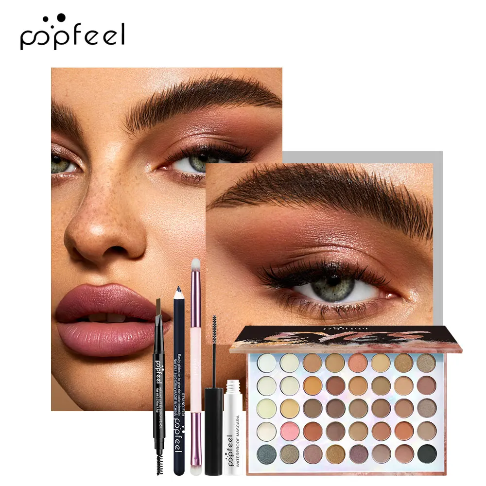 POPFEEL Makeup Set - 45 Color Palette, Eyebrow Pencil, Mascara, Cosmetic Brush - Perfect for Beginners and Pros