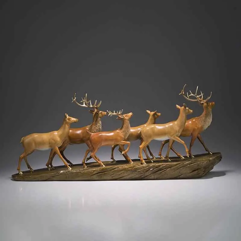 Copper Deer Sculpture Ornaments, High End Brass Crafts, Creative Luxury Artworks, Office Living Room Desktop Decoration, Gifts