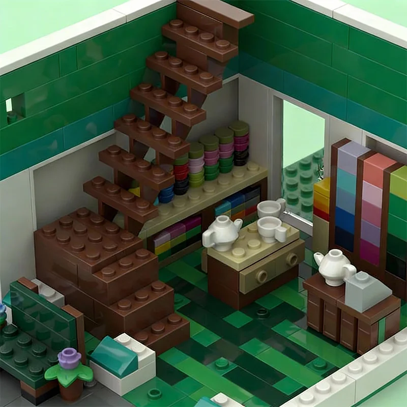 Set di Costruzioni da 865 Pezzi, Casa del Tè Turchese MOC, Blocchi Modulari Personalizzabili, Giocattolo Educativo Tecnologico Fai-da-Te per Ragazzi, Regalo di Natale