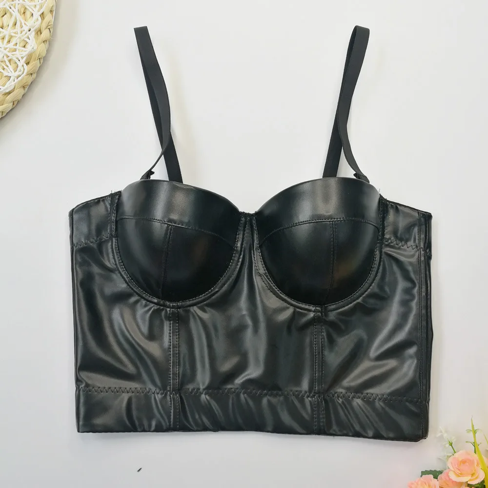 Women Leather Corset Top Crop Bustier Gothic Bra Push Up Bodice Sexy Lingerie Corselet Party Short Camis Plus Size 6XL
