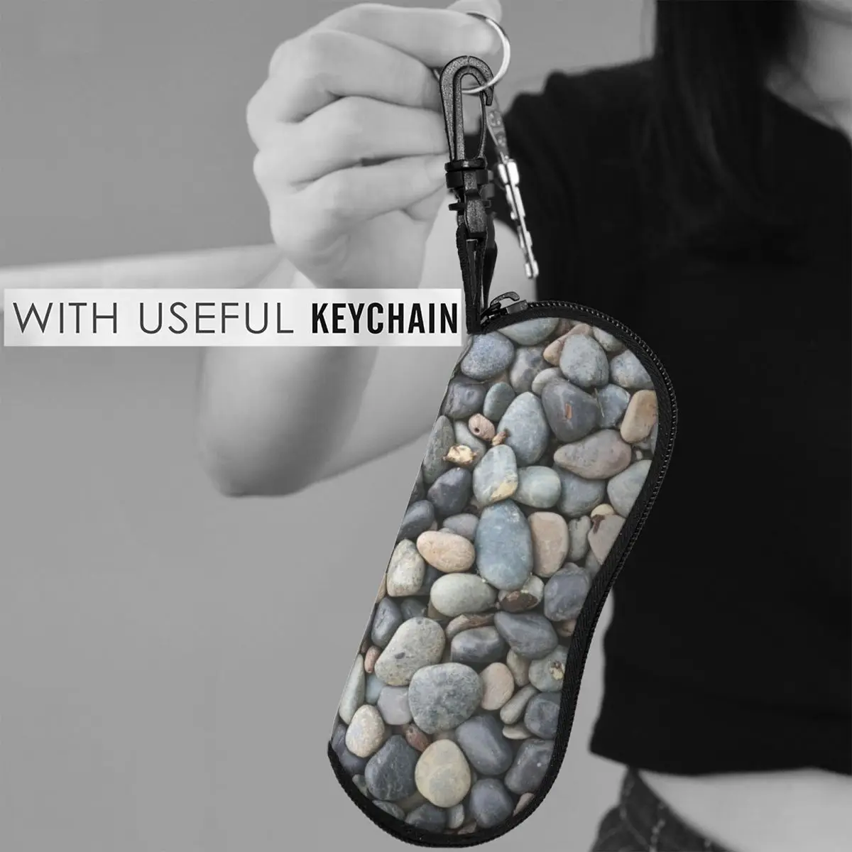 プールの近くのカラフルな小石 小石模様のシェルメガネケース ポータブルサングラスボックス 女性男性用ソフト眼鏡バッグポーチ