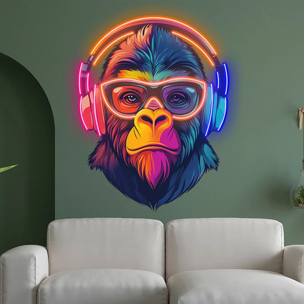 

Monkey with Headphone Neon Sign Artwork Bedroom Game Room Decoration Man Cave Led Neon Custom Home Bar Club Wall Decor Light