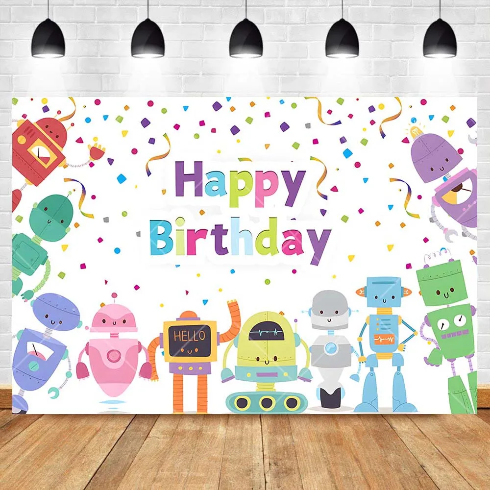 Cartoon Interesting Robot Kid Boy Girl Aldult Gifts Birthday Party Banner Backdrop Custom Baby Room Decor Photo Props Background