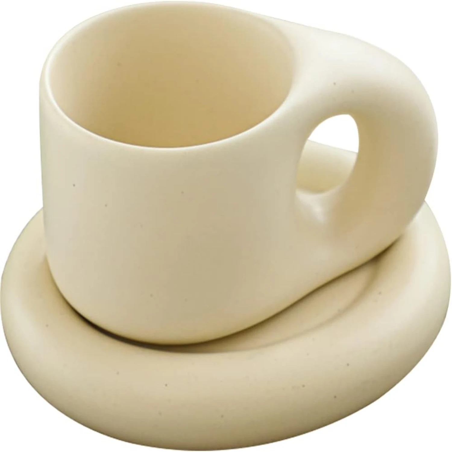 

Stylish and perfect white ceramic cappuccino and espresso enthusiasts coffee mug and plate set. A beautiful addition to your wor