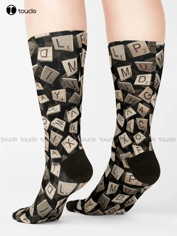 Scrabble Tile Madness Calcetines Calcetines morados Personalizados Personalizados Unisex Adulto Adolescente Jóvenes Calcetines 360 °   Impresión Digital Moda Nuevo