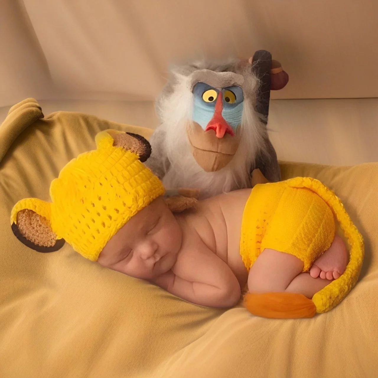 Noworodek strój fotograficzny król lew Simba rekwizyty kostiumowe zwierząt ręcznie robione na szydełku dzianiny spodnie dziecięce kapelusz kombinezon jednoczęściowy Fotografia