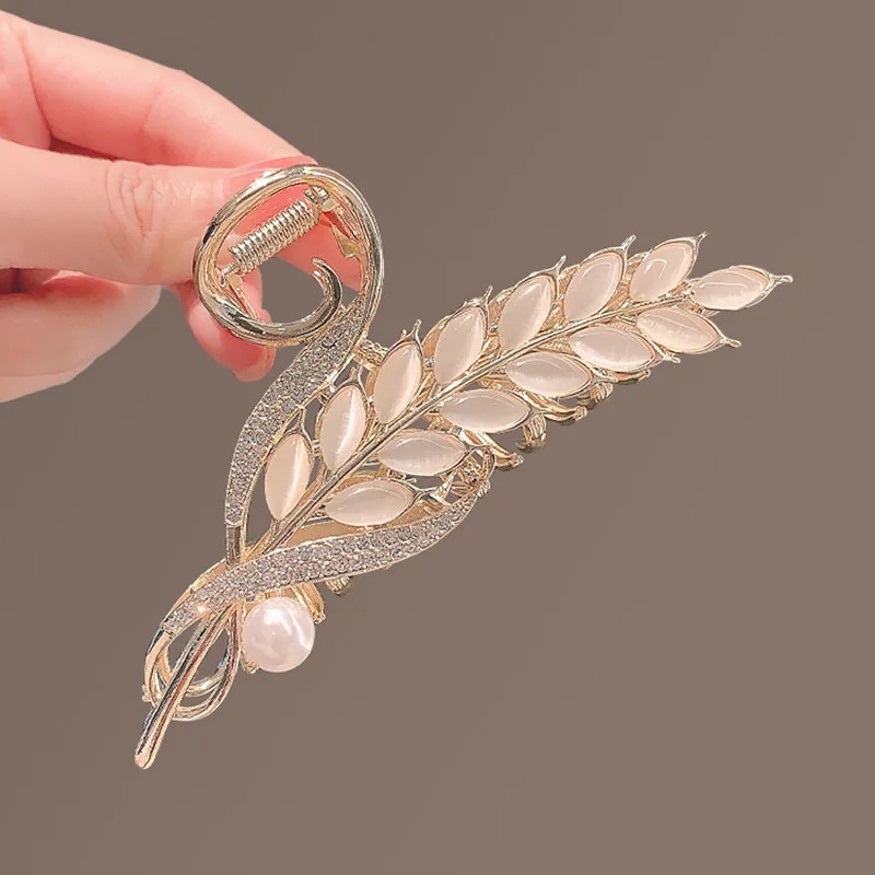 Summer new cat's eye stone wheat ear hair clip ladies fashion pony tail clip elegant metal crab hair clip headdress accessories