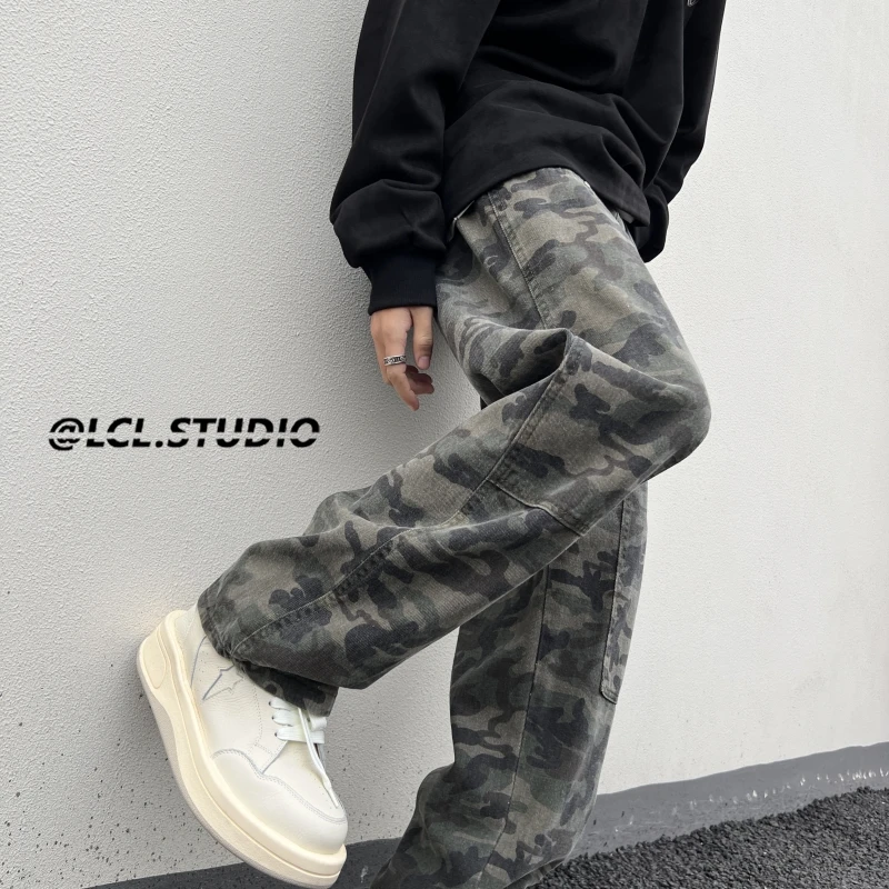 

Camouflage Work Pants Men's Summer Trendy High Street Loose Straight Casual Trousers Fashionable Loose Wide Leg Pants