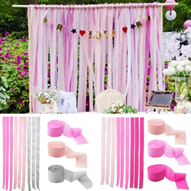 3/6Pcs Crepe Paper Streamers Drawn Paper Ribbon Garland DIY Wedding Birthday Party Baby Shower Background Decoration 4.5Cm*22M