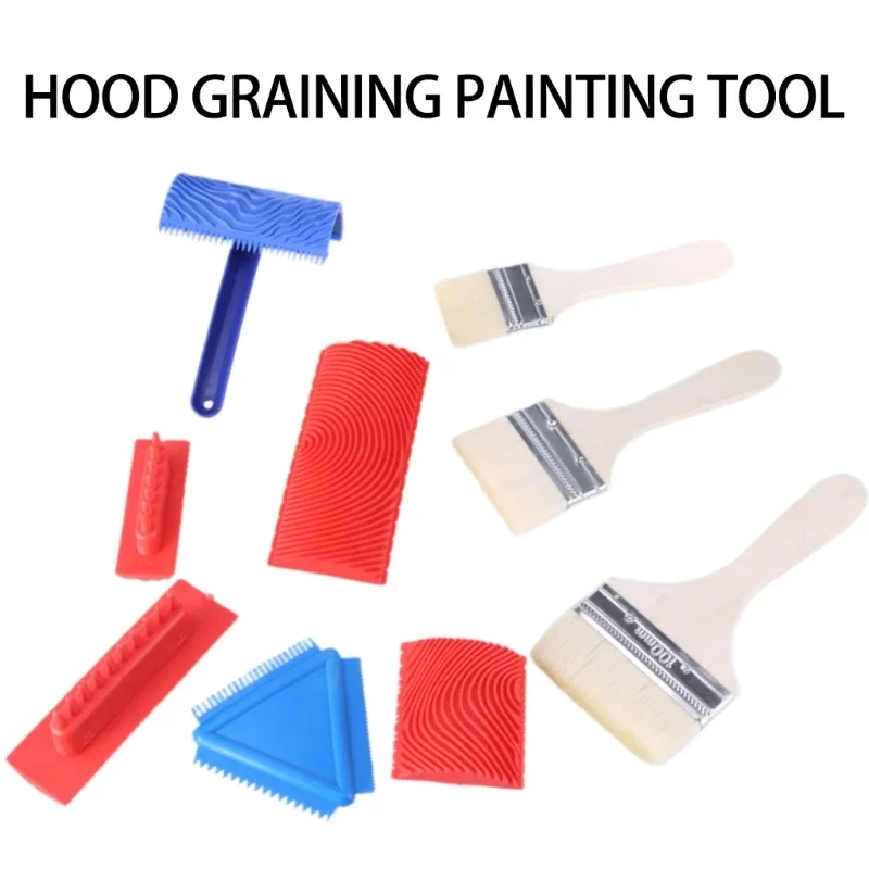 9Pcs Graining Tool Graining Roller Paint Brushes Rubber Graining Tool Paint Painting Tool for Wall Floor Room