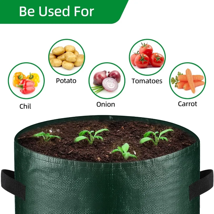 10 Gallon 3Pack Potato Grow Bags Heavy Duty PE Fabric Pots with Flap and Handles Green Planter Bags for Potato Vegetables Outdo