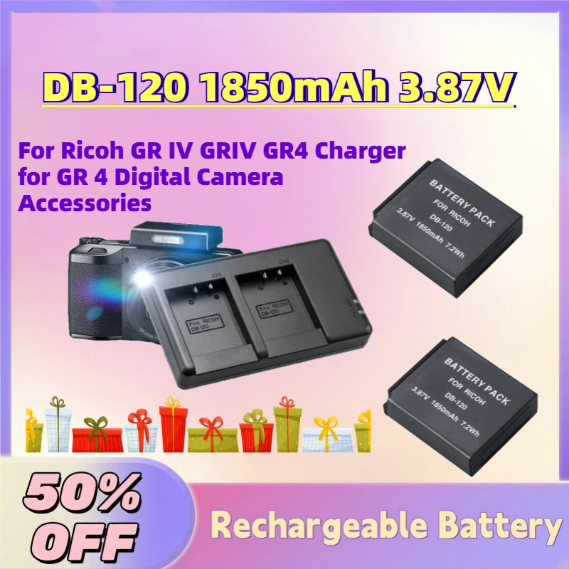 

In Stock Upgrade DB-120 1850mAh 3.87V Rechargeable Battery for Ricoh GR IV GRIV GR4 Charger for GR 4 Digital Camera Accessories
