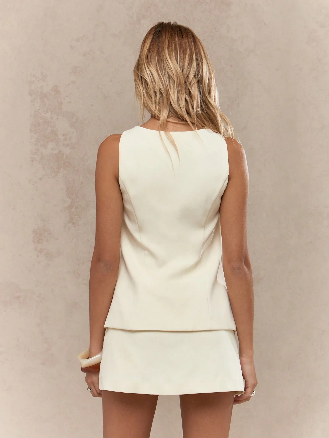 

Buttoned Square Neck Sleeveless Vest And Mini Skirt Two Piece Co-Ord Set