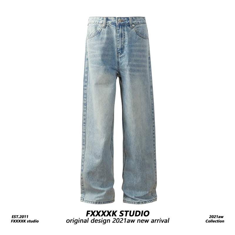 

Оригинальные винтажные джинсы FXK: свободные прямые брюки унисекс, широкие штаны в стиле Dad, летняя коллекция 2024, этнический стиль